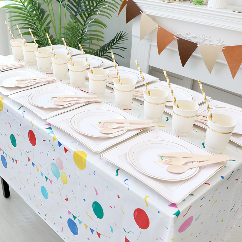 生日布置派对一次l性餐具纸盘子纸杯生日桌布套装甜品台摆件野餐