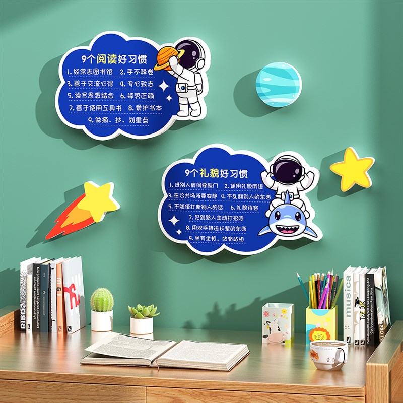 九个学习好习惯学生房间励志标语自律男孩儿童房鼓励装Z饰布置墙
