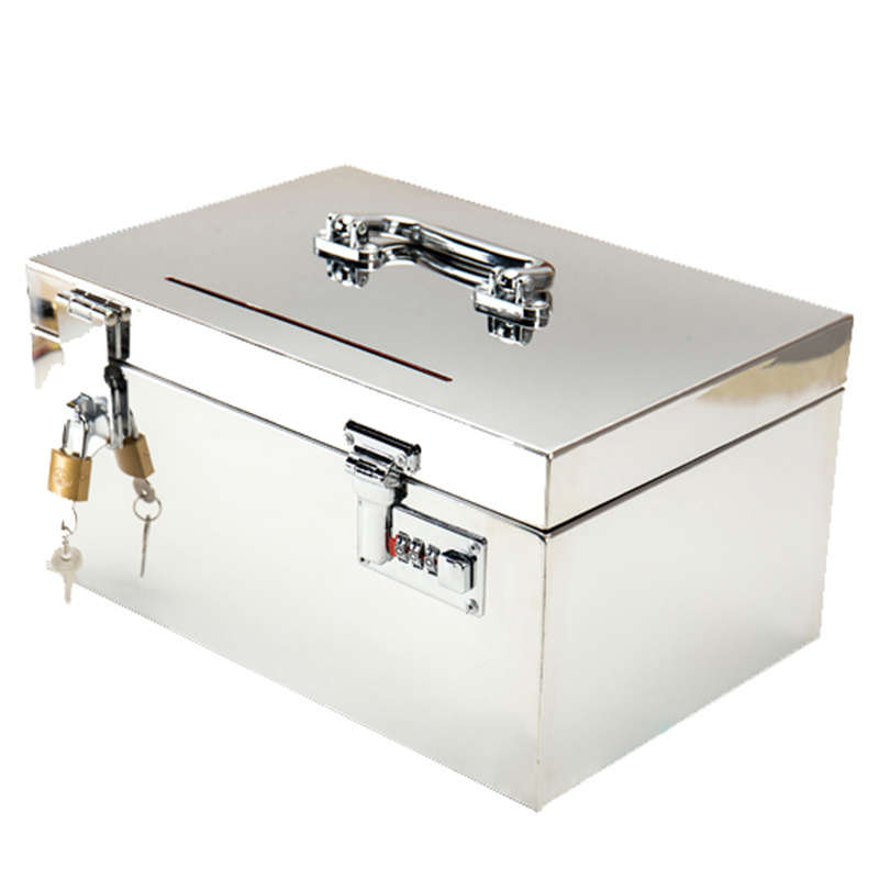 保险箱家用小型家用钱箱不锈钢现金保管箱密码机械锁Y投币手提夹