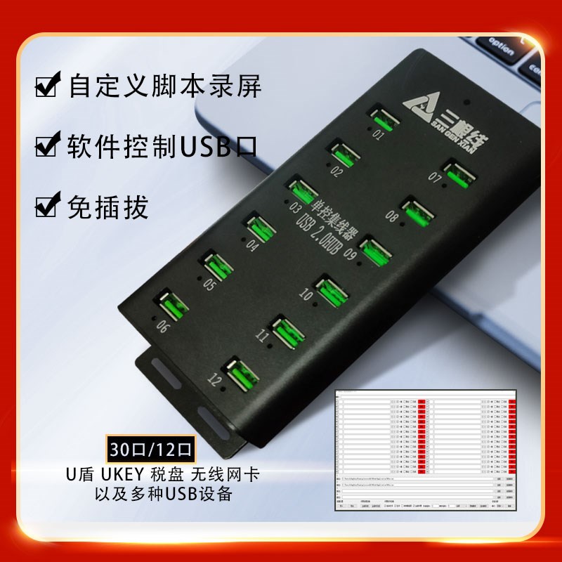 30口12口扩展USB集线器HUB分线器网银FUkey U盾 Ca锁 软件控制开