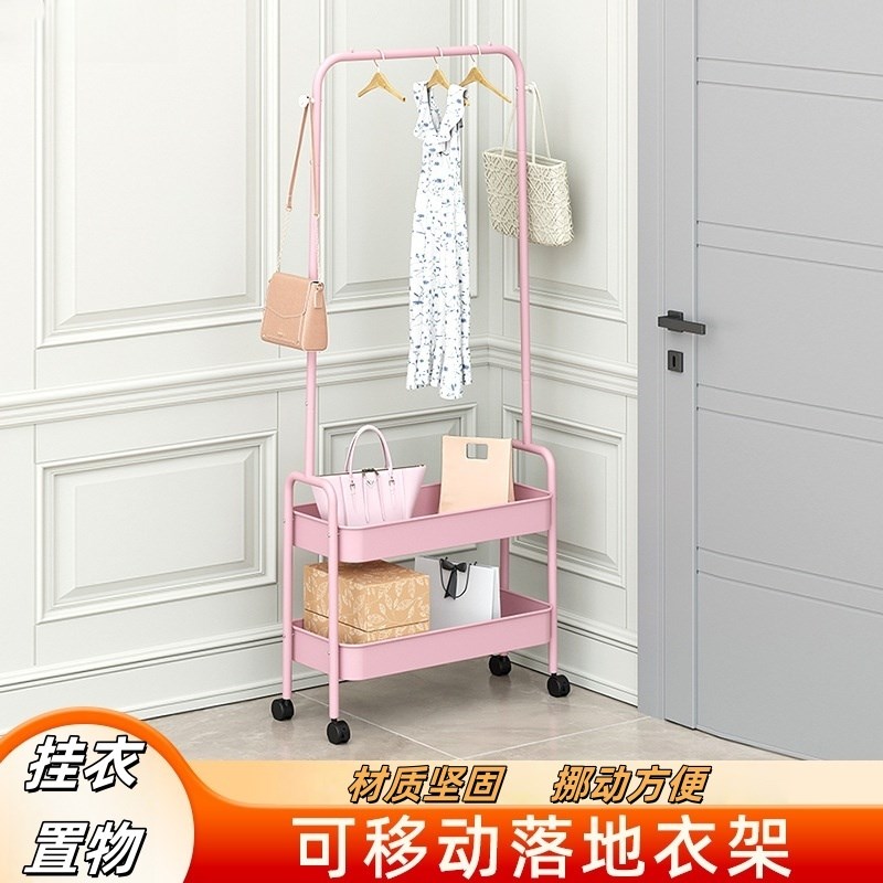 落地式衣帽架f家用可移动带轮收纳架简易室内置物架阳台立式晾衣
