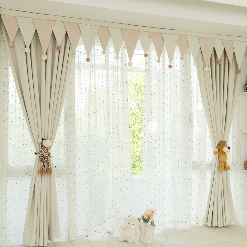 ins风儿童房窗帘帘头定制防漏光飘窗成K品窗幔自粘魔术贴免安装