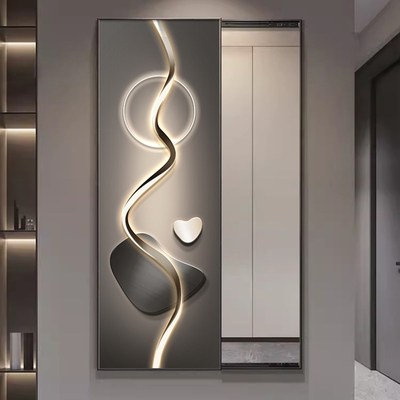 轻奢高级灰现代隐藏式全身镜装饰画隐形穿衣镜挂画可推关闭镜子画