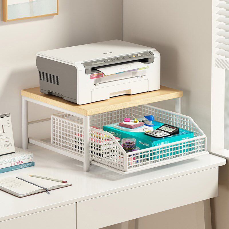 办公室打印机架子小型双层复印机置物架桌面多功能桌上抽屉收纳架