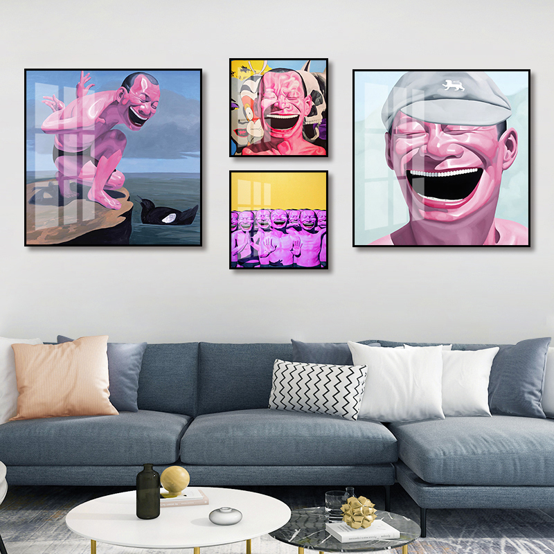 岳敏君挂画潮流客l厅卧室样板间抽象装饰画开怀大笑恶搞人物壁画