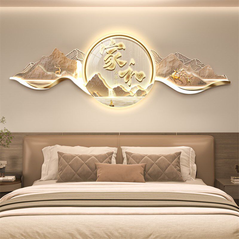 卧室床头轻奢高级感装饰画灯带画主卧室创意挂画2024新款房间壁画
