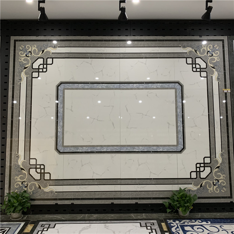 客厅地砖拼花瓷砖走廊过道微晶镀金无限拼抛晶砖 欧式拼图地板砖