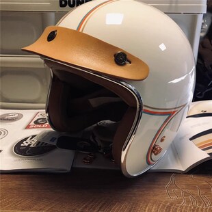 复古真皮头盔通用帽檐三扣式半盔34盔全盔遮阳帽舌可调节短款装饰