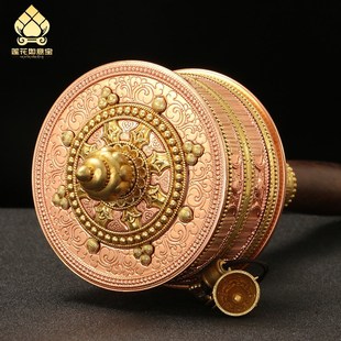 亚青铜手摇转转轮民族手持静音转金筒家居办公桌面摆件藏族转动轮