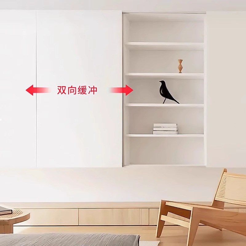 电视柜书柜滑轨h客厅厨房双缓冲免开槽外挂趟门轨道可推拉五金配