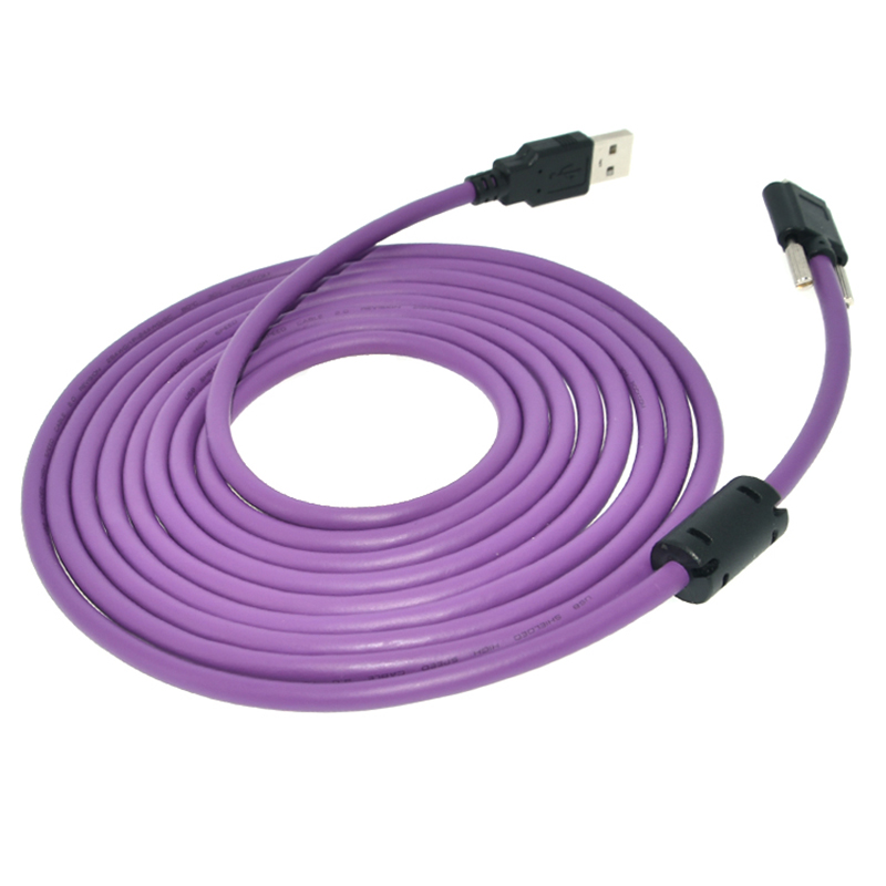 工业相机线缆USB2.0A公 迷你MiniE usb公带锁高柔屏蔽带磁环数据