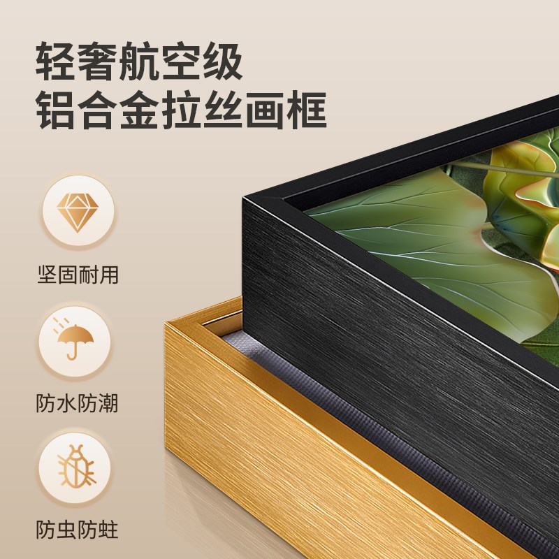 新中式客厅沙发背景墙装饰画荷花九鱼F图挂画招财手绘油画高端壁图片