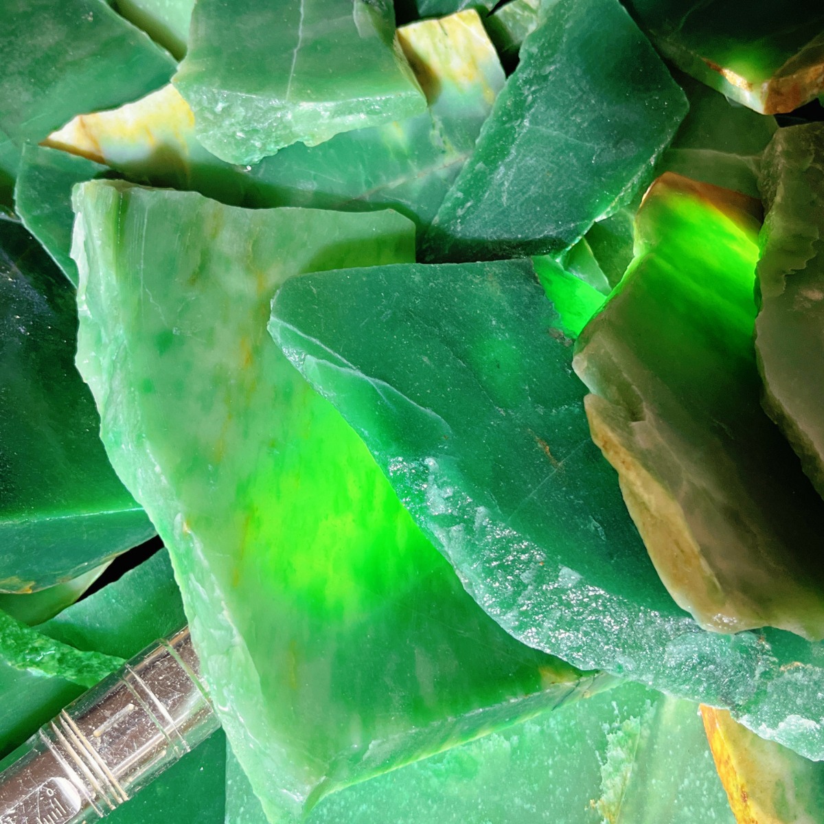 纯天然独龙玉翡翠绿东陵原石手镯收藏观赏绿翠玉边角毛料练习雕刻