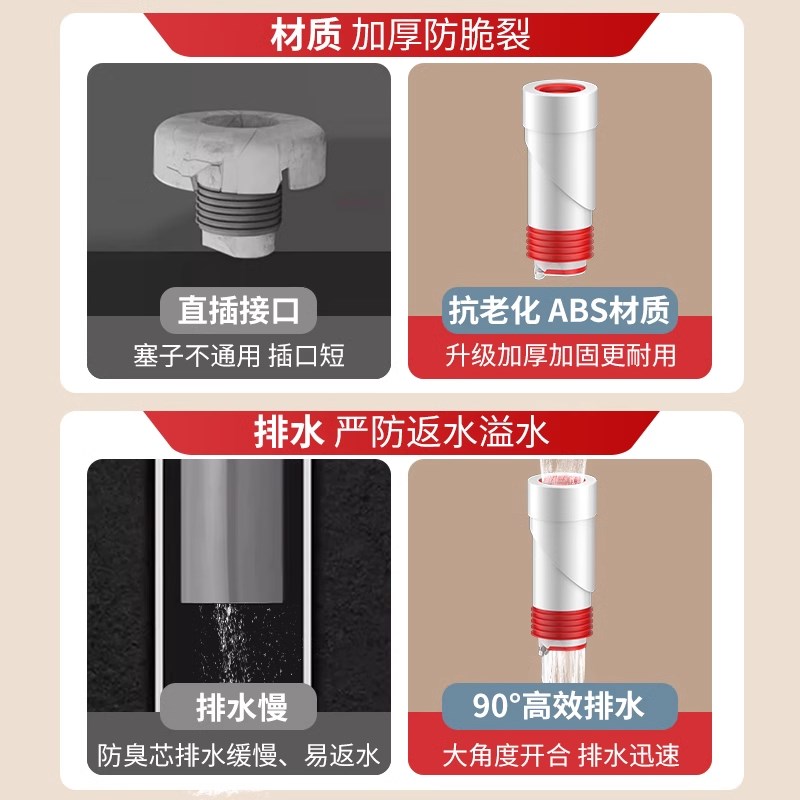 45度斜口墙排防臭下p水管塞子厨房下水道洗手盆排水管防臭密封塞