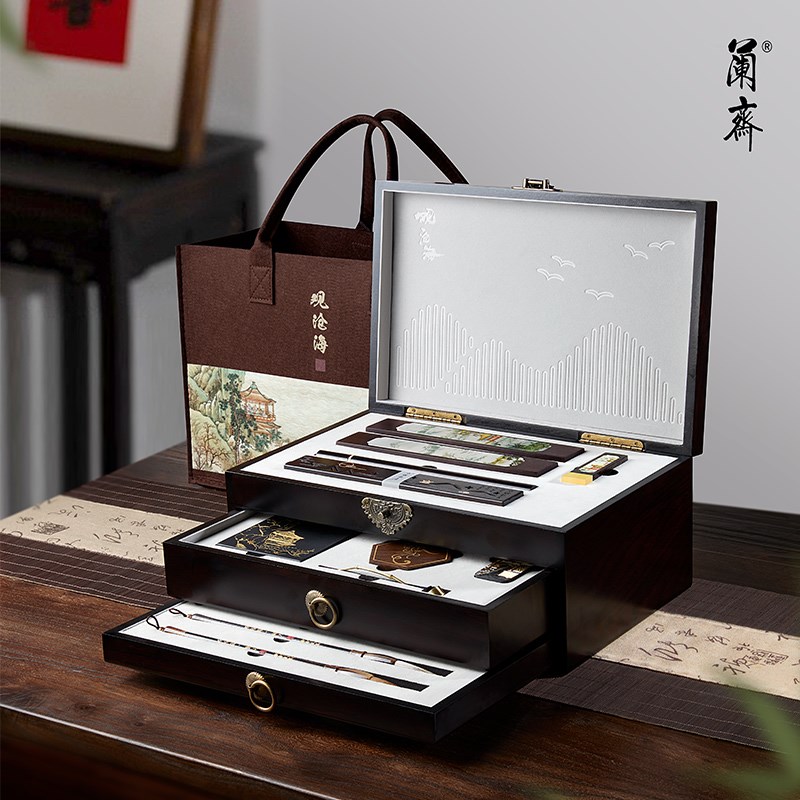 专业级文房四宝套装笔墨纸砚礼盒送礼收藏墨条徽墨非遗歙C砚笔架