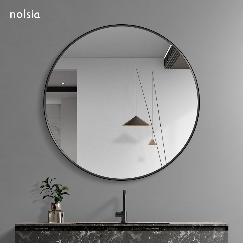 中古圆形卫生间镜子壁挂式洗w面台化妆镜上墙高清玻璃浴室镜高级