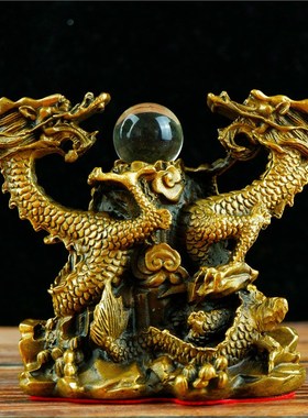 双龙戏珠摆件纯铜二龙戏珠铜双龙抱柱铜龙K生肖龙五行神龙云龙祥