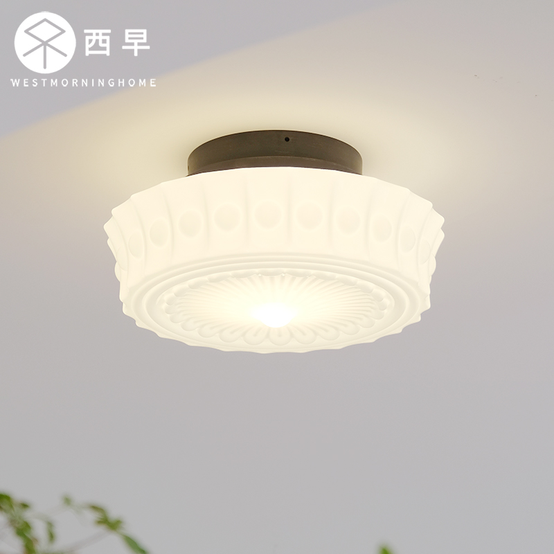西早 法式复古海派玻璃吸顶灯 老上海洋房过道饭T厅吧台卧室吊灯