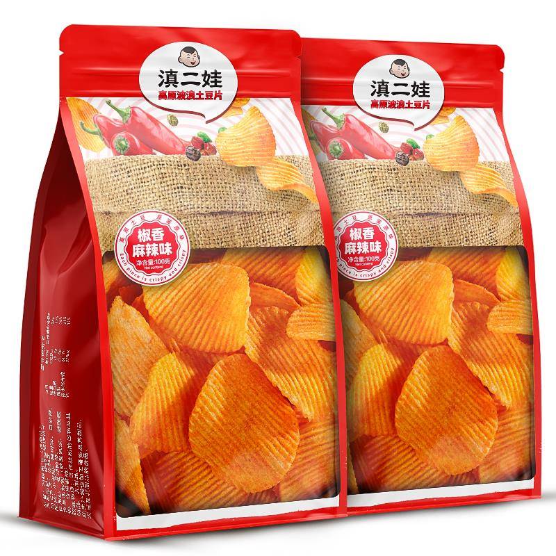 【新品上市】滇二娃高原波浪土豆片大包100g原切薯片休闲零食食品图片
