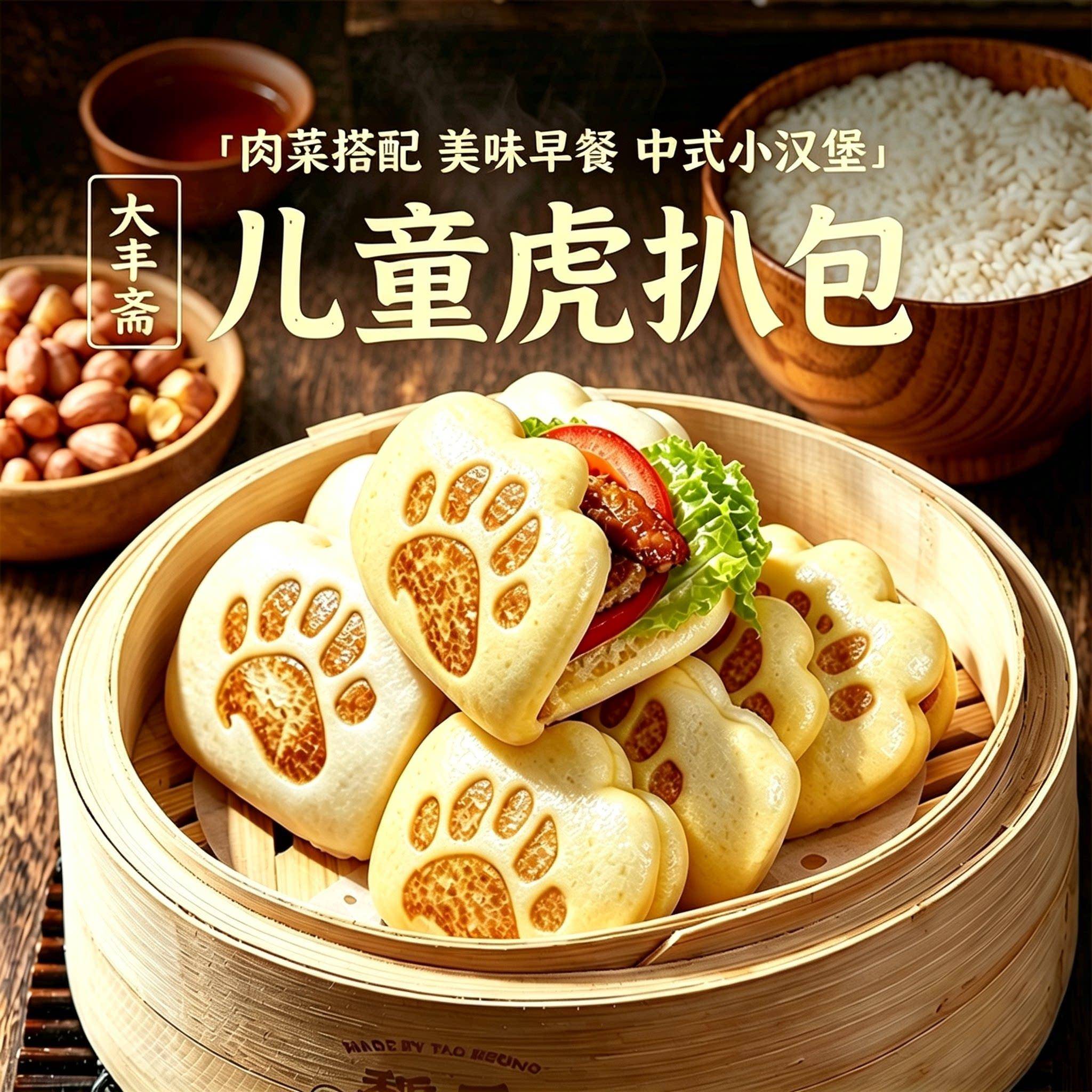 大丰斋虎扒包荷叶饼儿童早餐半成品加热即食馒头汉堡胚肉夹馍饼胚