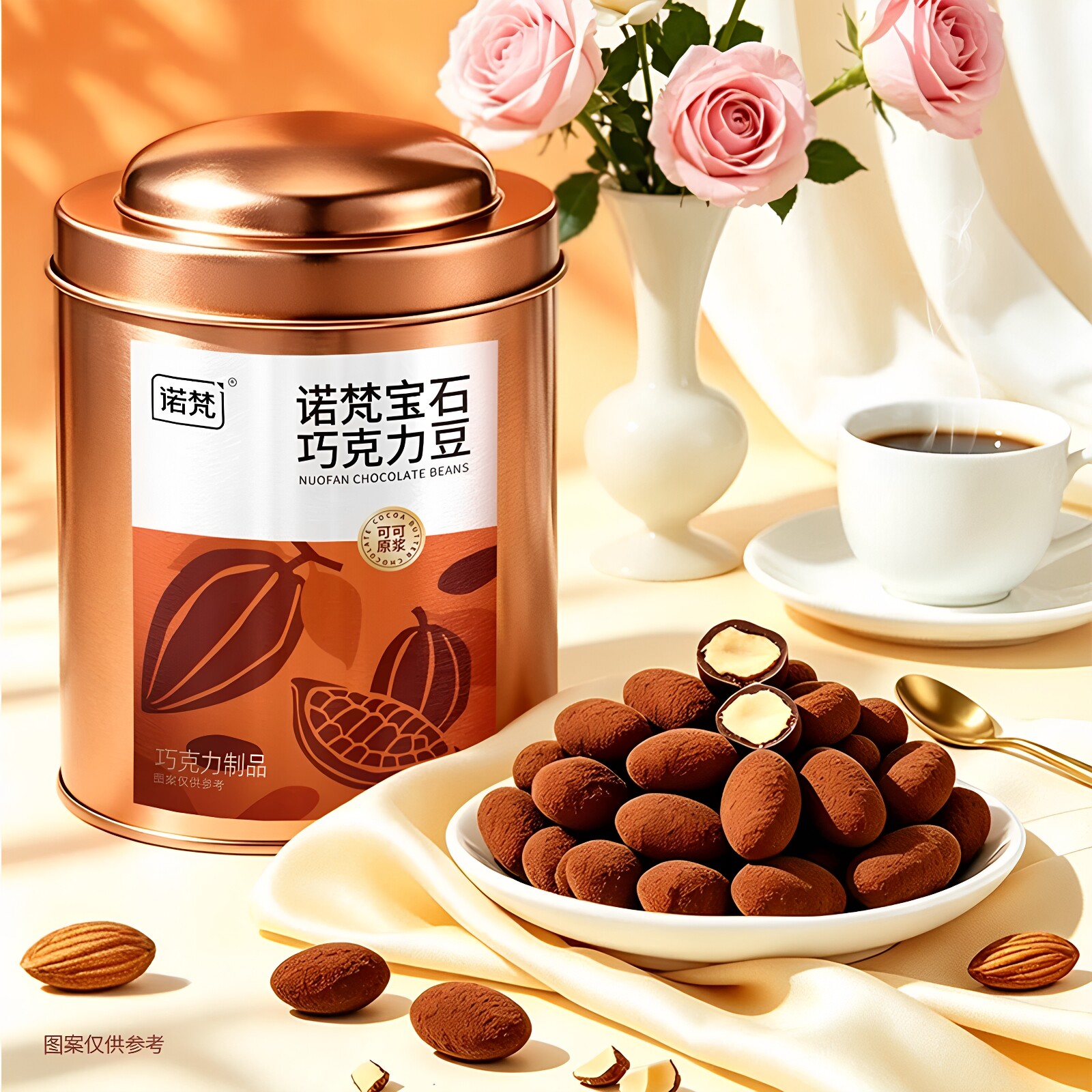 诺梵坚果巧克力巴旦木蔓越莓多口味夹心巧克力豆罐装凯诺茜