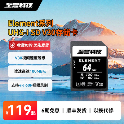至誉科技至誉科技Element系列SD卡 V30高速存储 SDXC相机内存卡