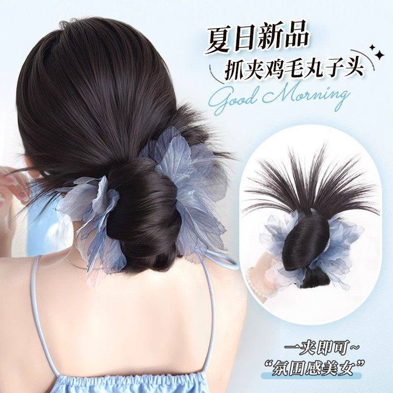 鸡毛丸子头假发抓夹女慵懒感低扎蝴蝶结头饰自然蓬松后脑勺假发包,美发护发/假发,马尾,淘宝优惠券,粉丝福利购,淘宝优惠卷