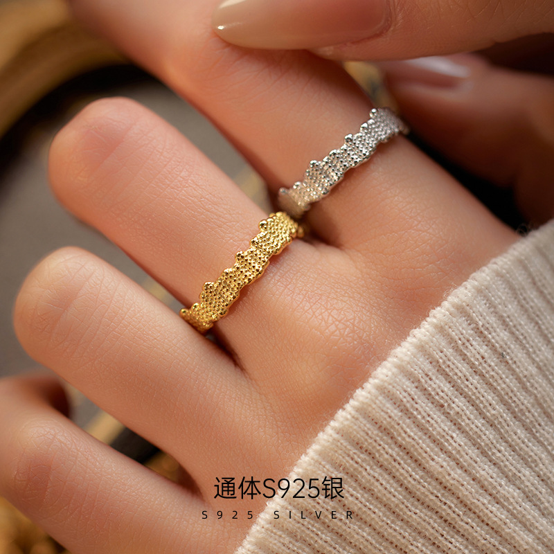 S925银波浪戒指女食指指环