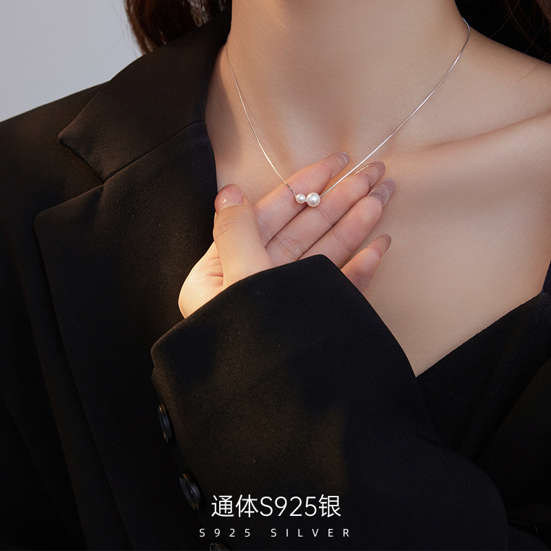S925银珍珠项链女轻奢小众新款