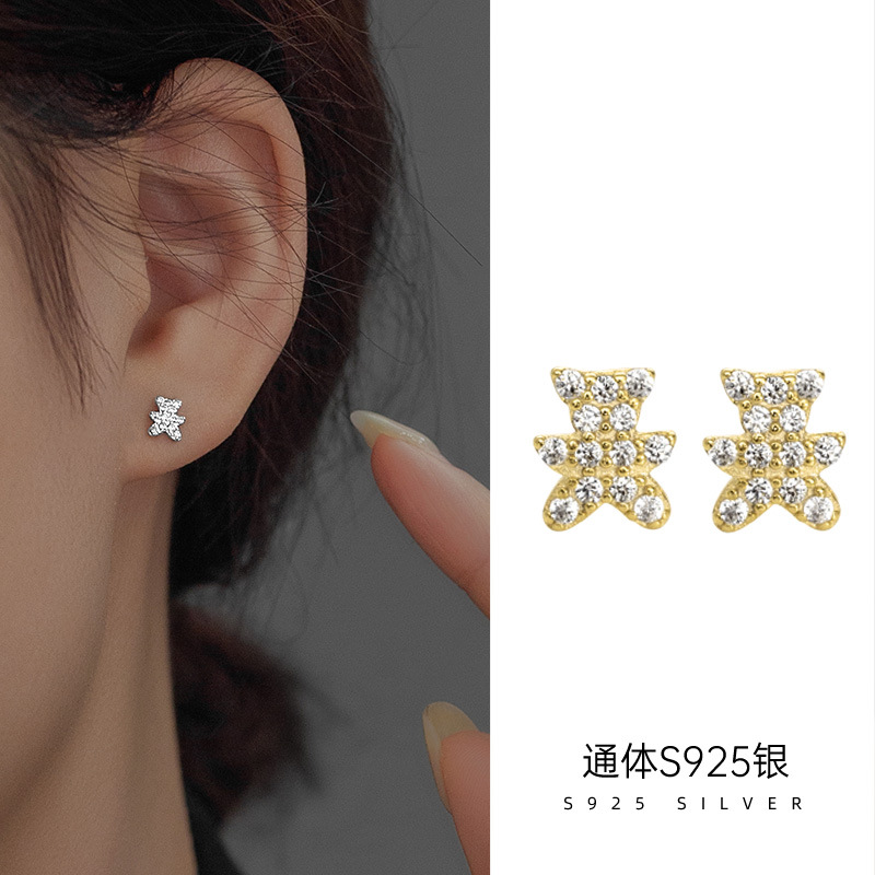 S925银小熊耳钉女小众设计