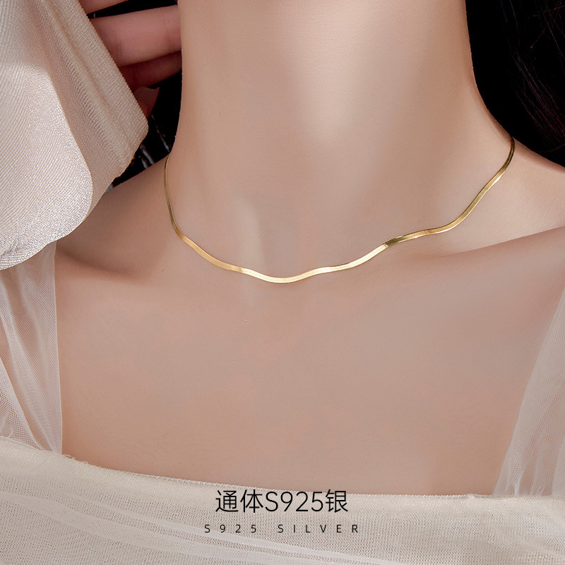 S925银冷淡风扁蛇项链