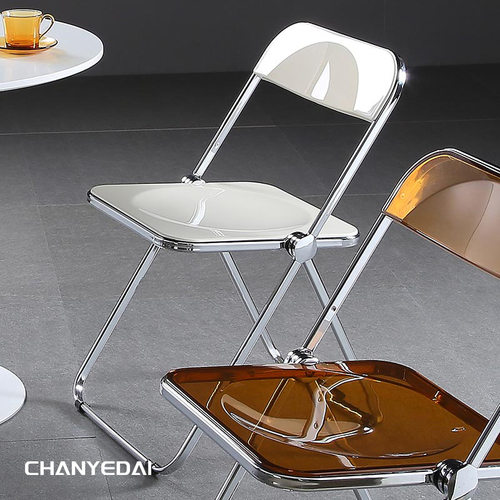 北欧设计师透明折叠椅 家用靠背餐椅 网红现代简约金属亚克力PC椅