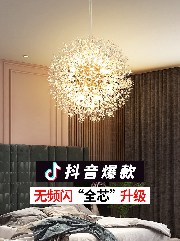 北欧蒲公英轻奢客厅水晶吊灯简约卧室餐厅灯网红萤火虫火花球灯具图片