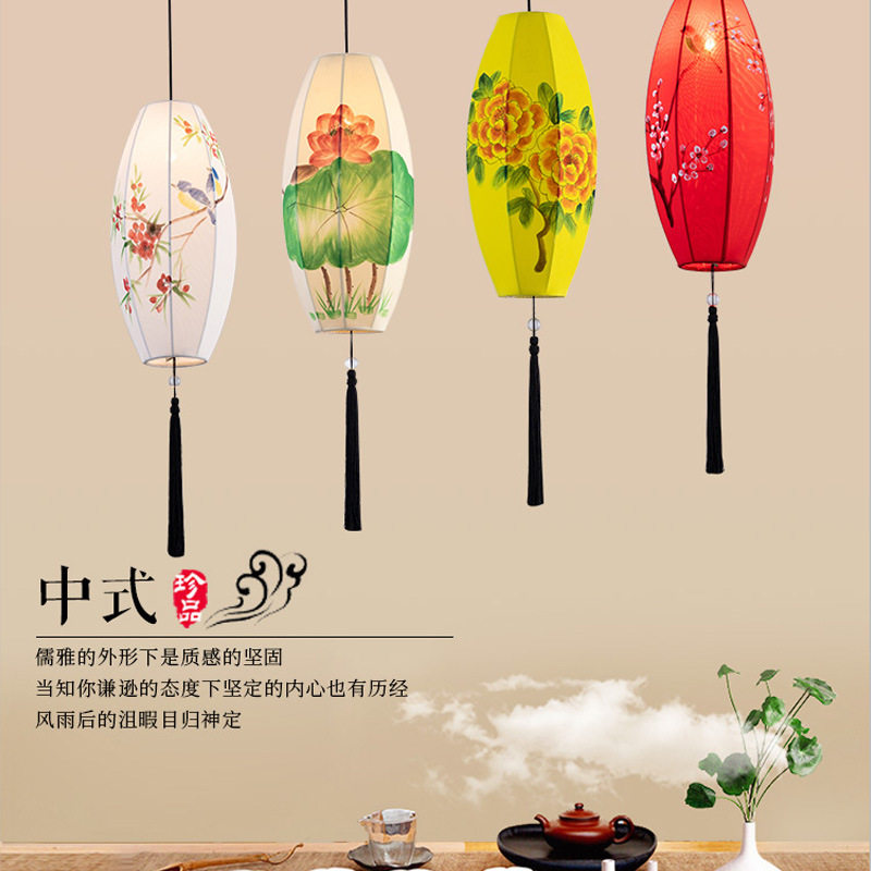新中式古典布艺红灯笼吊灯火锅店餐厅吧台卧室过道走廊楼梯灯具