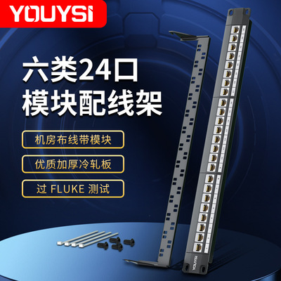 YOUYSI 1u六类24口网络配线架 千兆网络水平管理架 机架式管理器