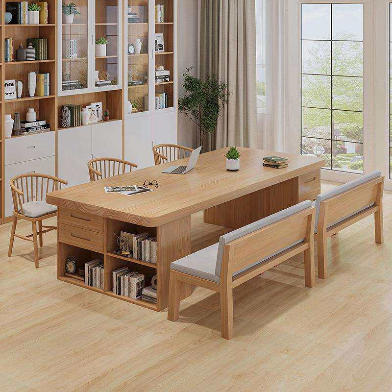北欧客厅实木大书桌家用学生书桌办公桌带抽屉长条桌学习桌工作台