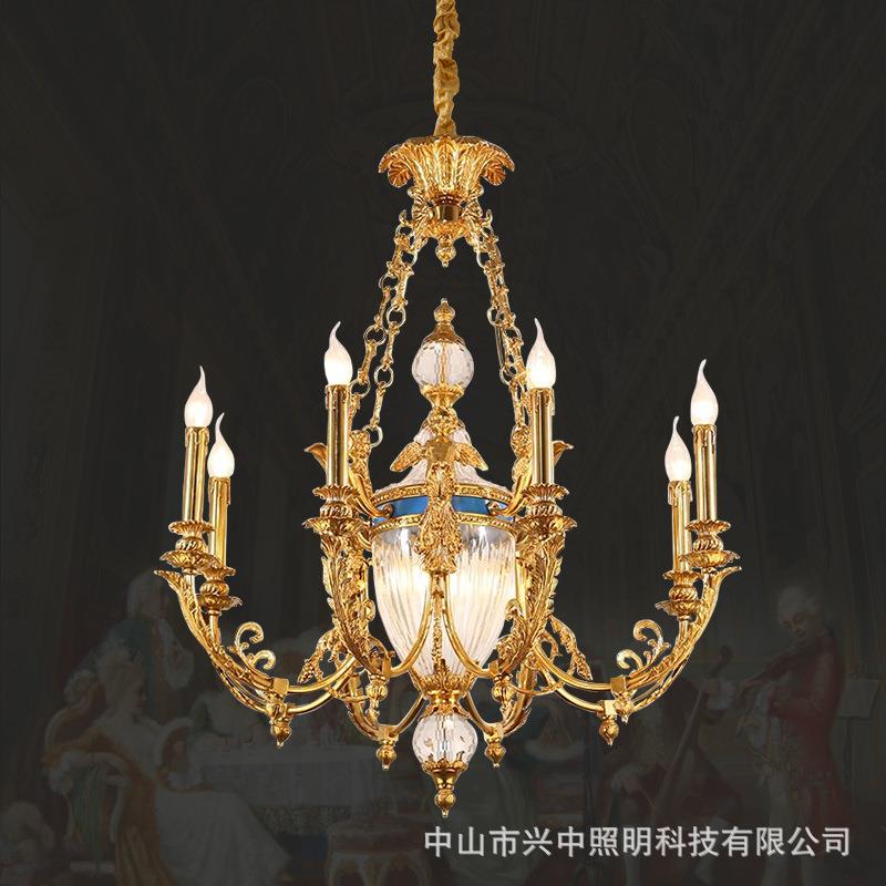 法式奢华水晶吊灯欧式全铜别墅复式客厅蜡烛灯美式复古卧室灯具