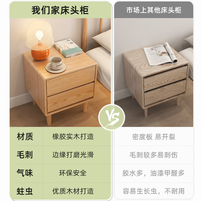 ?实木床头柜家用卧室简约现代储物柜原木床头收纳柜床边柜