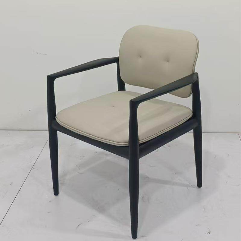 新中式家用简约现代带扶手靠背椅子家用实木软包餐椅酒店餐桌椅