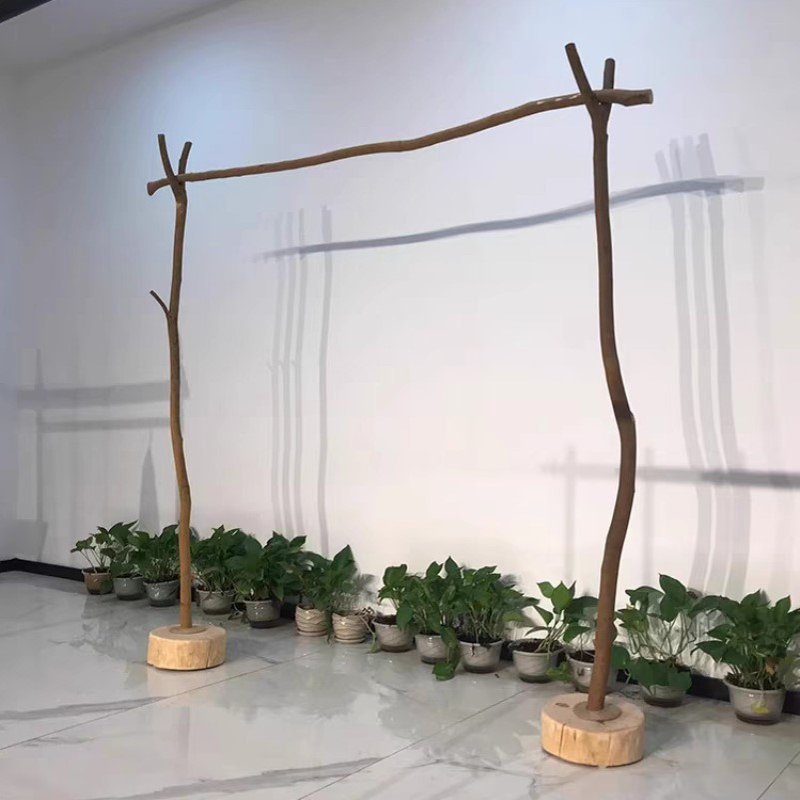 去皮固定式晾衣架手工收纳置物架干树枝原木服装展示架落地衣帽架