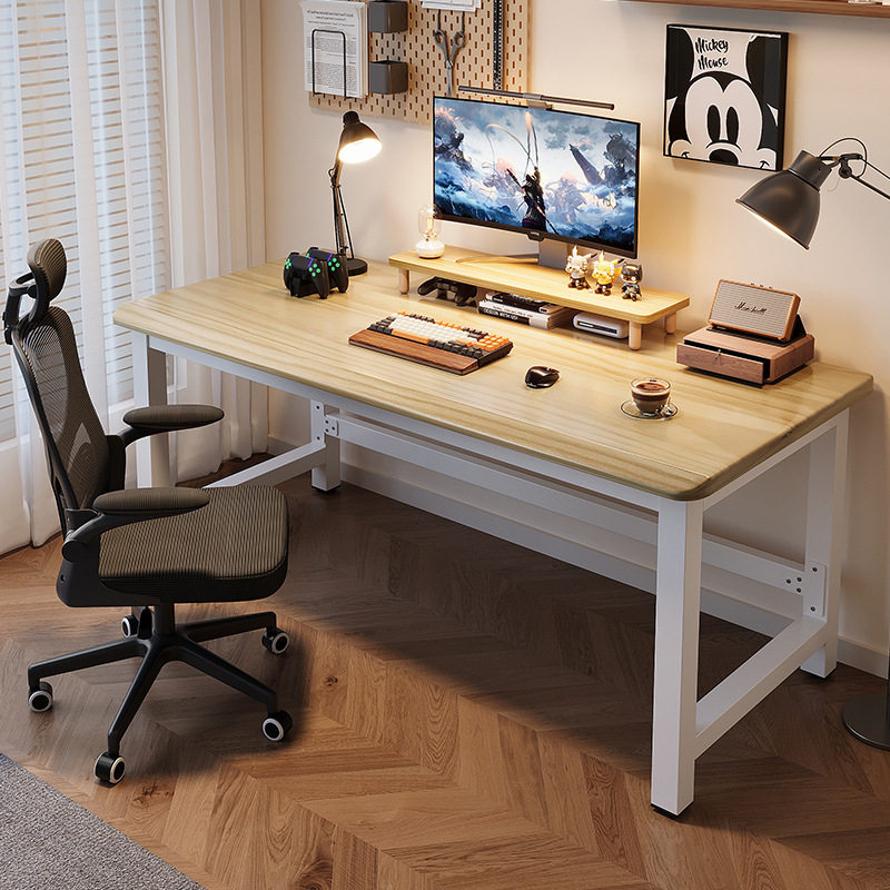 实木电脑桌台式家用电竞桌卧室办公桌学生学习写字上课书桌子原木