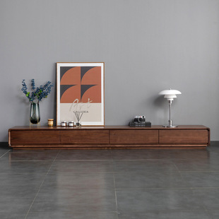 电视柜实木北欧简约现代小户型客厅落地黑胡桃木白橡木原木电视柜