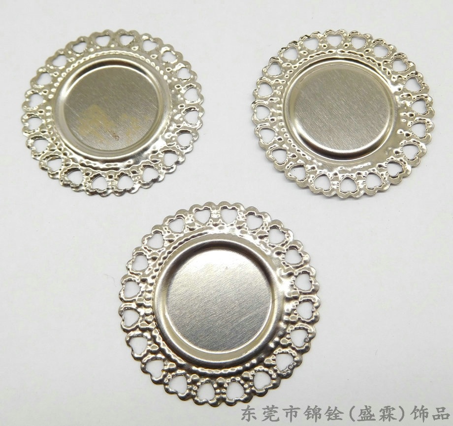 圆形底座镂空桃心底托金属时光宝石托DIY饰品配件