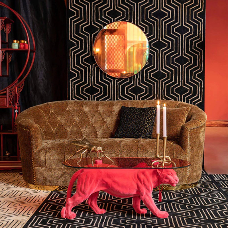 现代简约钢化玻璃茶几个性创意动物客厅家用小户型豹子茶桌