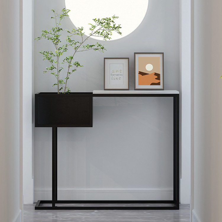 简约家用入户玄关桌铁艺大理石长条展示台民宿酒店走廊靠墙端景台