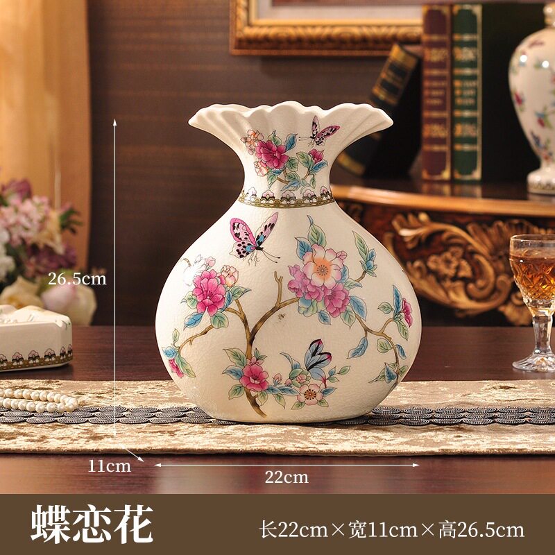 美式陶瓷花瓶复古青花瓷欧式客厅大肚插花轻奢中式摆件D&