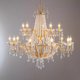 美式水晶客厅吊灯法式中古复古餐厅卧室灯复式楼挑空新款田园风灯