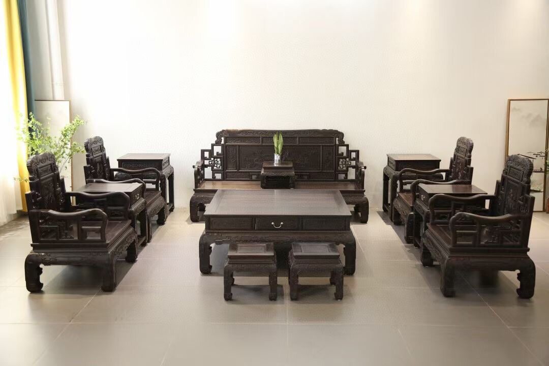 黑檀乌金木沙发客厅组合沙发新中式沙发象头清式明式家具