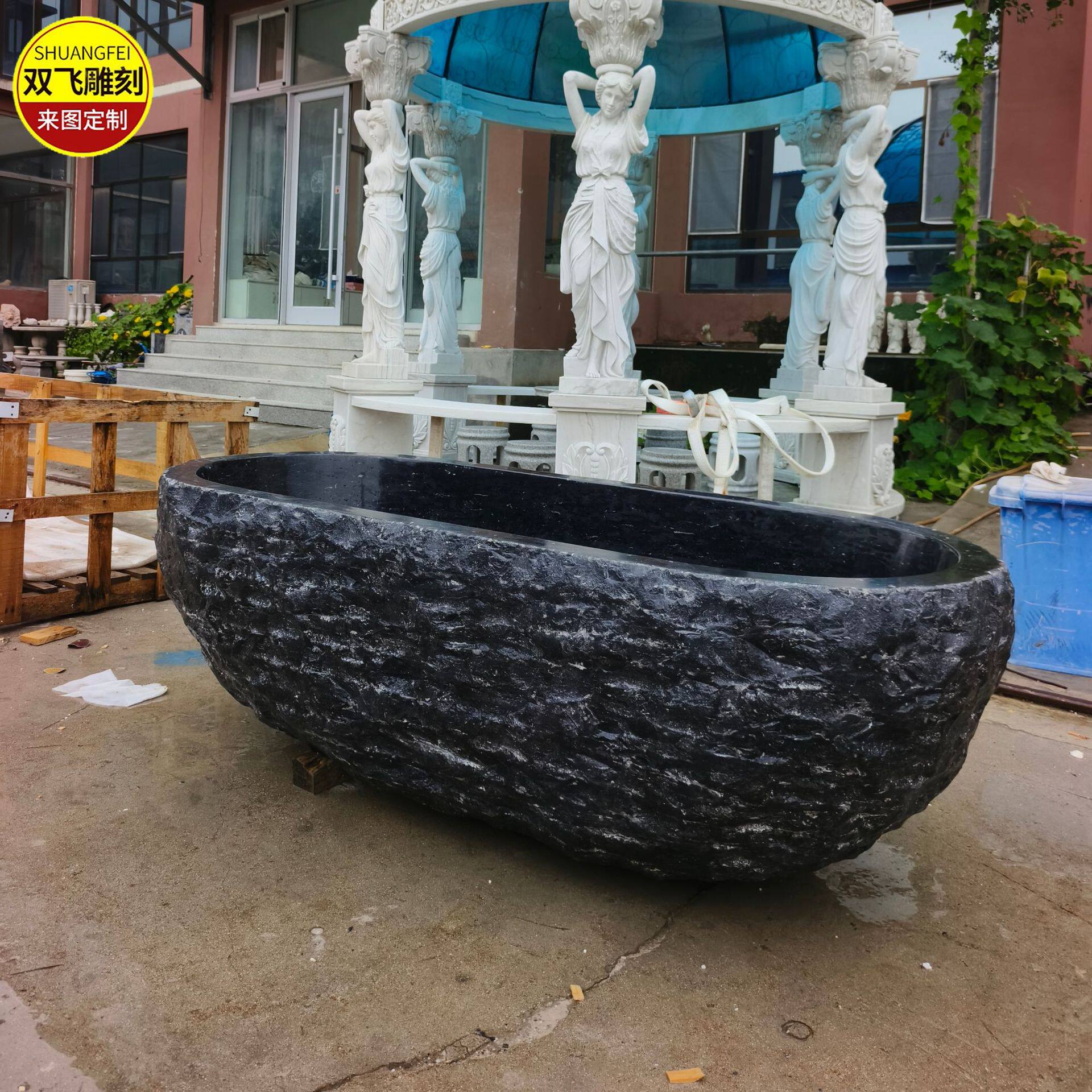 曲阳石雕家居酒店摆件一体大理石浴缸天然原始浴盆石材天然石材