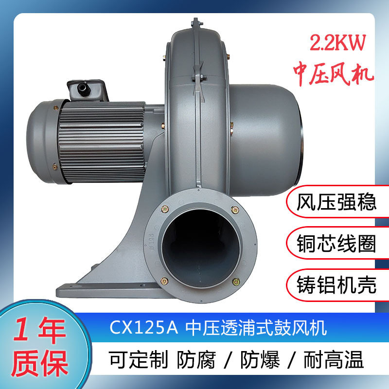 升圆CX-125a透浦式铸铝风机 2.2千瓦蜗壳离心风机 助燃中压鼓旋涡